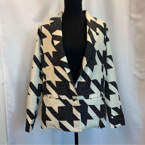 NUMPH black cream Bertha houndstooth geometric print blazer jacket Sz UK 8 NWOT - Picture 4 of 15
